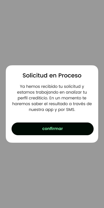 Pantalla de solicitud en proceso